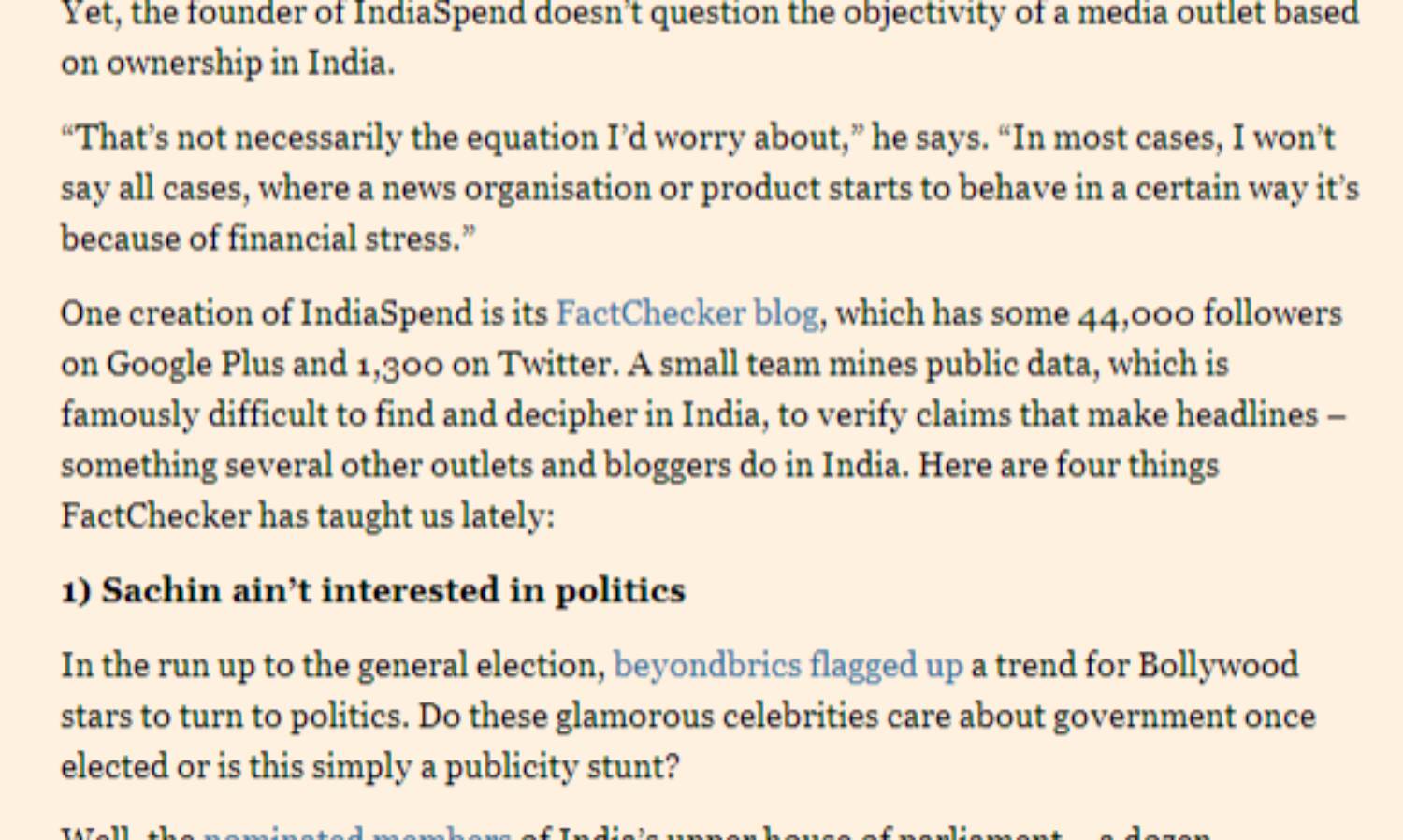 IndiaSpend – Getting The Facts Straight By Financial Times